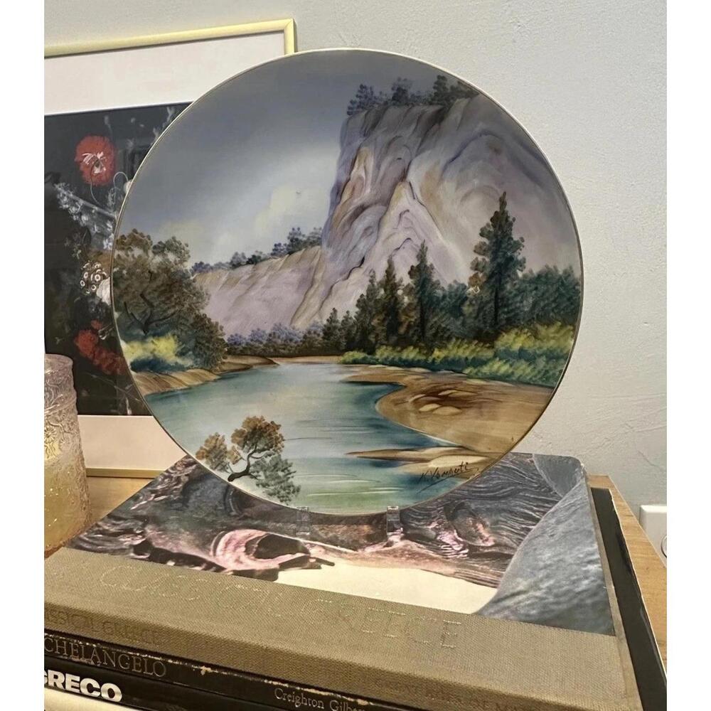 Vintage Ucagco China Decorative Plate With Hand-Painted Mountain Landscape